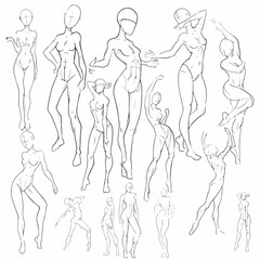 Set of moving female figures