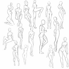 
A large set of moving female figures in different poses