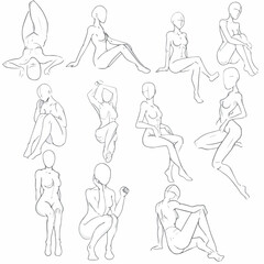 
Large set of female figures in sitting poses