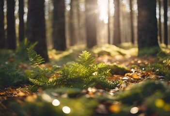 AI generated illustration of sunlight filtering through trees in a forest,