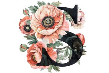 A letter S adorned with beautiful flowers and leaves. Perfect for wedding invitations or nature-themed designs