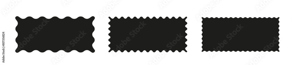 Poster wavy edge frames scalloped borders , rectangle and square box. squiggle waves border. flat vector il