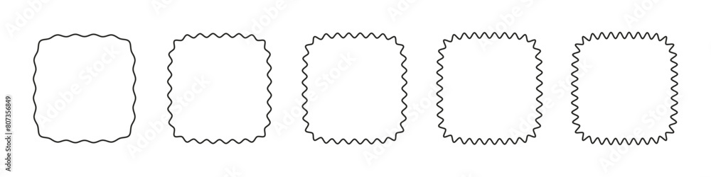 Poster wavy edge frames scalloped borders , rectangle and square box. squiggle waves border. flat vector il