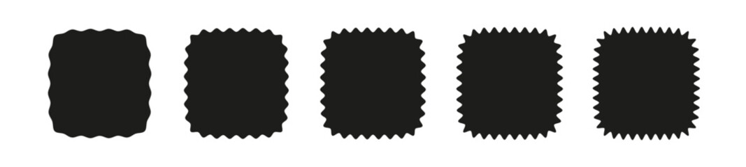 Wavy edge frames scalloped borders , rectangle and square box. Squiggle waves border. Flat vector illustration isolated on white background.