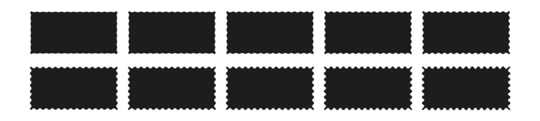 Rectangle and square wavy frames, scalloped edges, zigzag borders. Flat vector illustration isolated on white background.