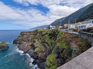 View of the ocean and rocks in Madeira.
 view of bay. 