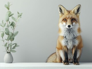 Fox in an Environmental NGO Office, soft greens and whites with minimalistic decor for a clean, eco-conscious business portrayal.