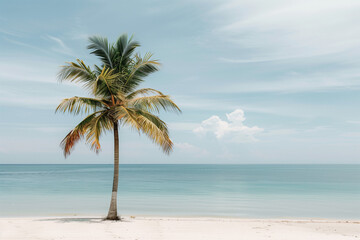 palm tree on the white caribbean sand by the sea, freedom, relaxation, vacation