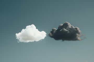 white cloud and black cloud, close but opposite, different, minimal image - obrazy, fototapety, plakaty