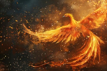 A vibrant yellow bird soaring through the sky. Perfect for nature or wildlife projects