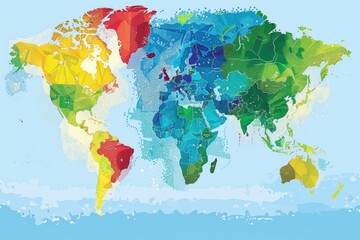 A map of the world with vibrant colors, perfect for educational and travel designs