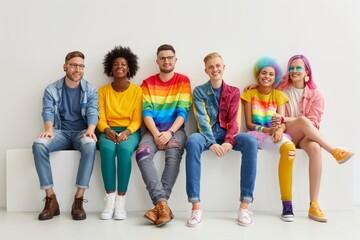 Group of diverse and LGBTQ people posing together with white background