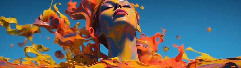 3D artwork of human slowly melting, blistering summer day, harsh light