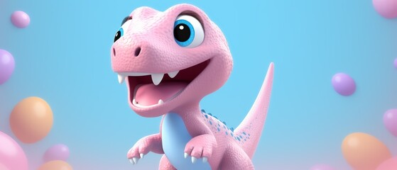 Fototapeta premium 3D baby T-rex, cheerful expression