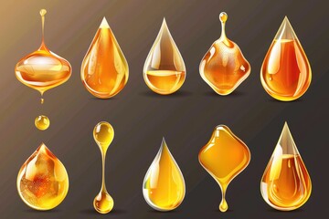 Assorted oil drops in close-up view, suitable for various projects