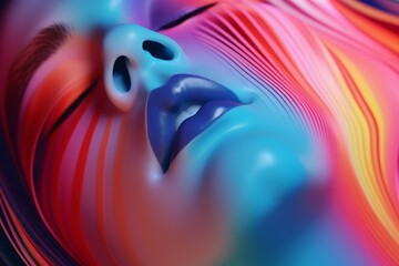 3D artistic render of a female face with colorful, flowing textures in soft light