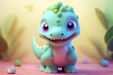 Cute cartoonish dinosaur, 3D, gentle pastel tones