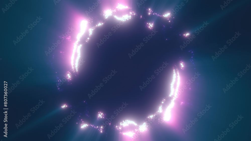 Poster purple swirling circle frame of multicolored lines of energy particles. abstract background
