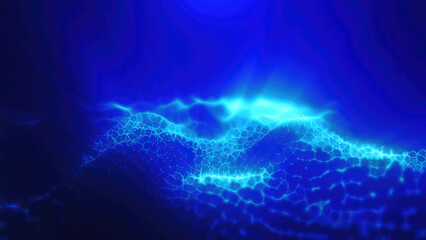 Blue energy magic digital high tech waves with light rays lines and energy particles. Abstract background