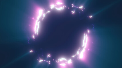 Purple swirling circle frame of multicolored lines of  energy particles. Abstract background