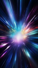 Hyperdrive activation through a colorful, abstract space tunnel, intense speed blur
