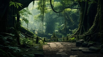 philosophical journey through a lush forest