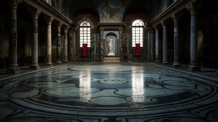 Obraz premium Mosaic floors in Roman bathhouse show myths