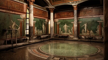 Obraz premium Roman bathhouse adorned with intricate mosaics from mythology