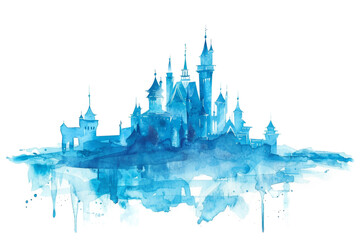 Naklejka premium Watercolor Blue Magic Castle Isolated on White Background