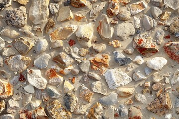 Fototapeta premium Detailed view of rocks and shells on a beach, suitable for nature or travel themes