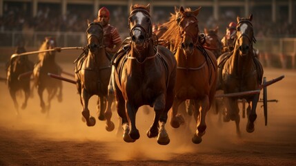 Chariot race at Circus Maximus Roman charioteers compete fiercely