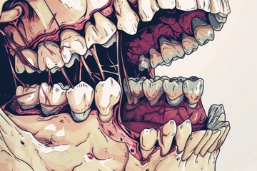 Drawing of a human mouth with teeth missing. Suitable for dental or medical concepts