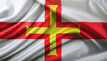 Fototapeta premium Realistic Artistic Representation of the Guernsey waving flag