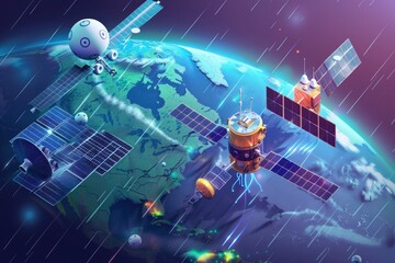 Space station in the rain, suitable for sci-fi concepts