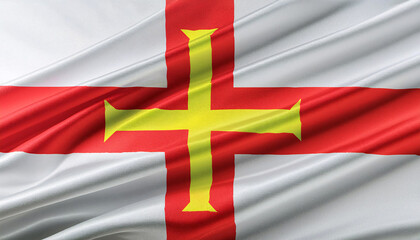 Fototapeta premium Realistic Artistic Representation of the Guernsey waving flag