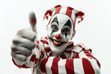 A man dressed as a clown giving a thumbs up gesture. Suitable for various events and celebrations - Powered by Adobe