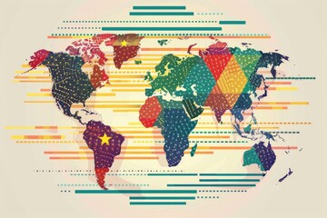 A map of the world with colorful lines, suitable for educational and travel themes