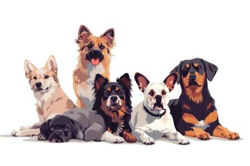A group of dogs sitting together. Ideal for pet care and animal lover concepts
