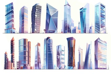 Various skyscrapers in different vibrant colors. Perfect for architectural projects