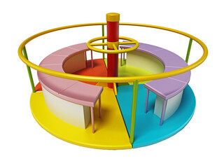 Multi-colored merry-go-round isolated on transparent background. 3D illustration