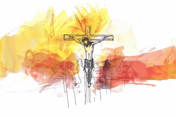 Illustration of a person on a cross, suitable for religious or historical themes