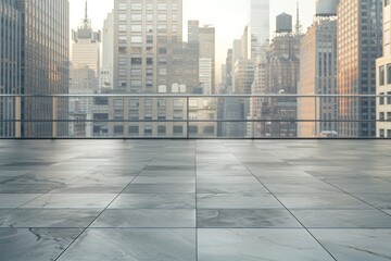 Fototapeta premium Empty Terrace in New York With Skyscrapers on Background