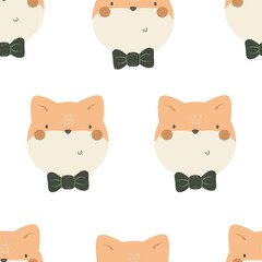Seamless pattern with cute fox. simple flat vector. Hand drawing for children. animal theme. baby design for fabric, textile, wrapper, print.	