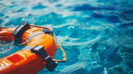 A life preserver buoying on the surface of a pool of water.