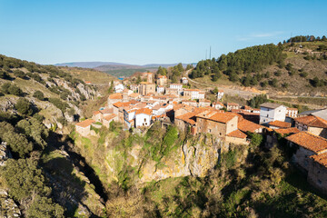 Obraz premium Aerial view of picturesque village Ortigosa de Cameros, in La Rioja, Spain. High quality photo