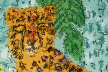 Oil paintings and various flowers, tiger leaves, lotus leaves, roses, red peonies, birds, cats, and dogs