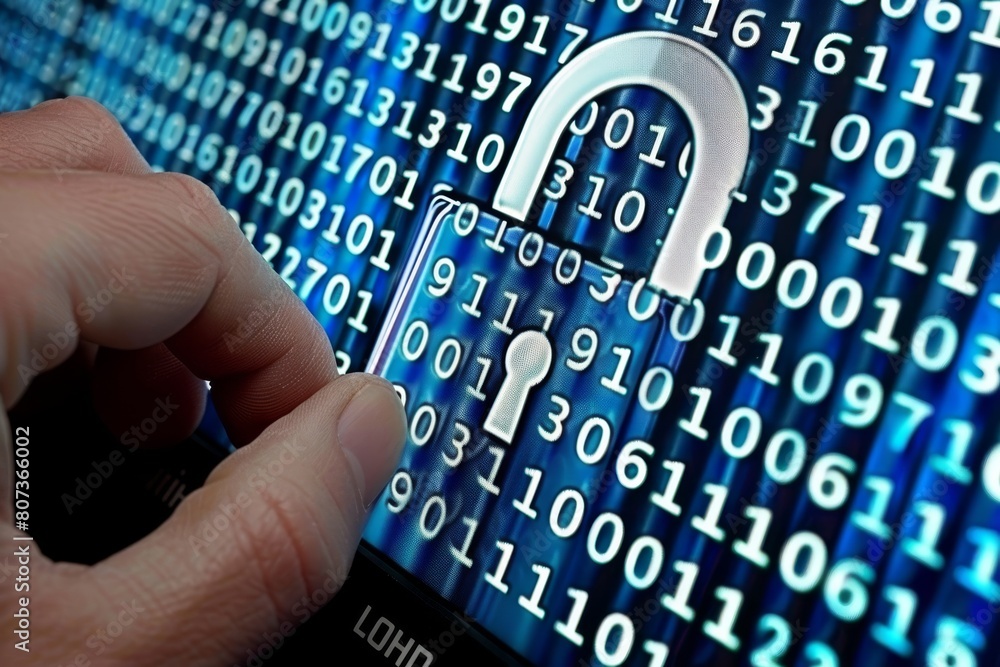 Aufkleber cybersecurity empowered by phishing protections, secured networks enforce lock security, digital pri
