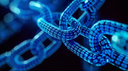 A detailed view of a blue chain set against a black background, showcasing its texture and color.