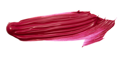 High-quality image of a textured streak of glossy red acrylic paint on a white background