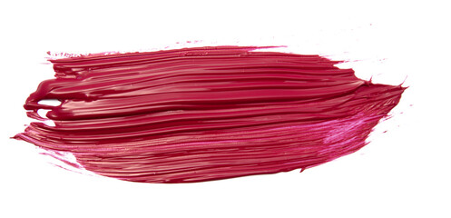 Bright, textured swoosh of crimson acrylic paint isolated on white